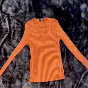 SHEIN orange cross cross top